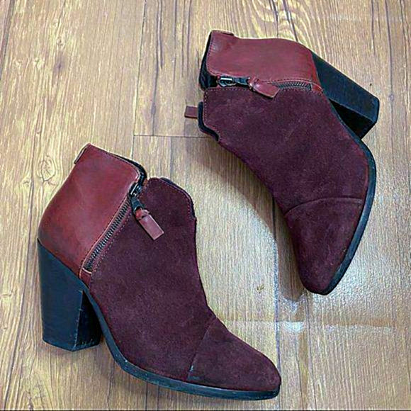 Rag & Bone Margot Burgundy Leather &‎ Suede Boots Size 38.5 - Picture 1 of 9